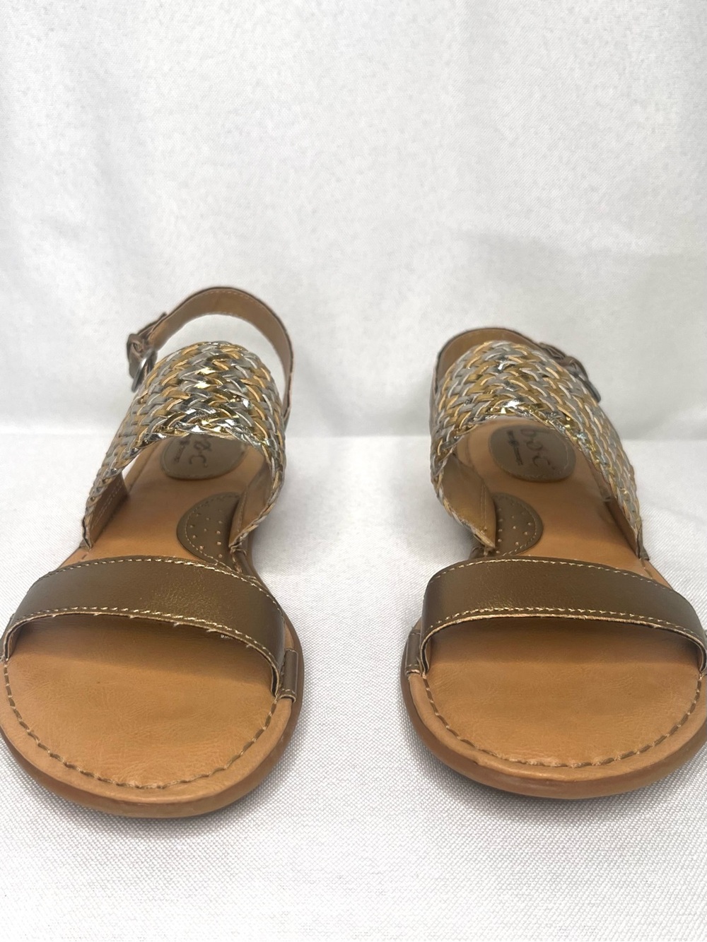 NWOT b.o.c. Born Concept Metallic Woven Sandals Gold Silver Slingback Comfort